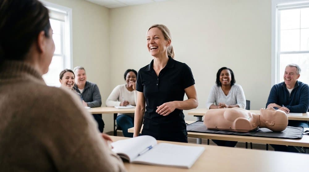 Instructor leading an Emergency First Aid classroom session