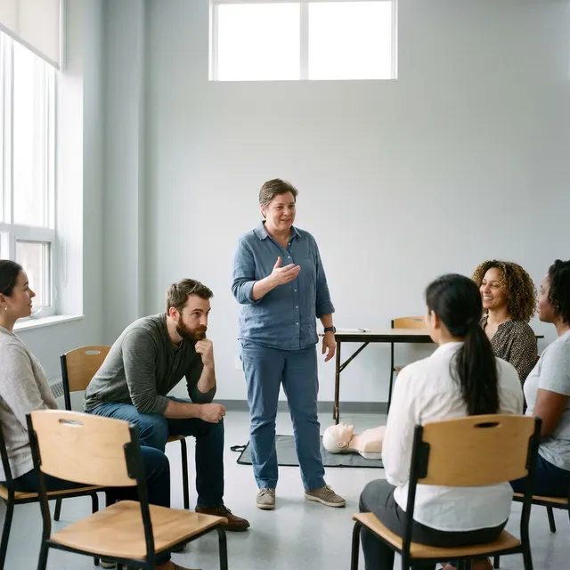 Classroom discussion during first aid training